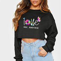 Women's Sweatshirt Crop Top Floral Butterfly Slogan Crop Top Print Casual Sports Hot Stamping Active Streetwear Hoodies Sweatshirts  Cotton Yellow Gray White / Letter miniinthebox - thumbnail