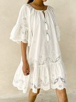 Short Skirt Temperament Loose White Lace Pullover Shift Dresses