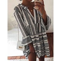 Women's Casual Dress Summer Dress Print Dress Geometric Patchwork Print V Neck Mini Dress Active Streetwear Outdoor Street 34 Length Sleeve Loose Fit Black Summer Spring S M L XL XXL Lightinthebox - thumbnail