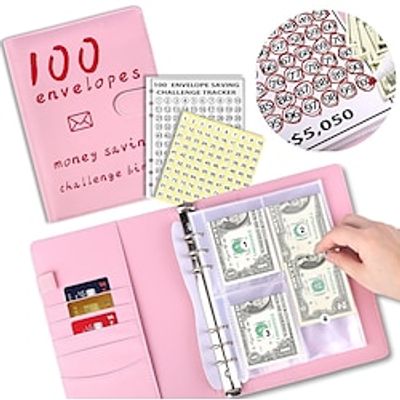 100 Envelopes Money Savings Challenges Book,Storage Budgeting Binder Budget Book Cash Saving Challenge Box kit with Pouches,Family Emergency Binder Lightinthebox