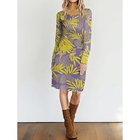 Women's Casual Dress T Shirt Dress Tee Dress Leaf Print Crew Neck Mini Dress Streetwear Street Holiday Long Sleeve Loose Fit White Yellow Spring S M L XL 2XL Lightinthebox - thumbnail