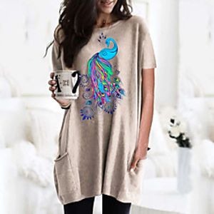Women's T shirt Dress Graphic Animal Round Neck Tops Basic Basic Top Black Wine Army Green Lightinthebox