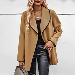 Women's Coat Outdoor Street Daily Wear Fall Winter Regular Coat Regular Fit Warm Breathable Comtemporary Stylish Casual Jacket Long Sleeve Color Block with Pockets Oversize Camel miniinthebox