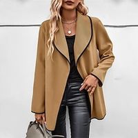 Women's Coat Outdoor Street Daily Wear Fall Winter Regular Coat Regular Fit Warm Breathable Comtemporary Stylish Casual Jacket Long Sleeve Color Block with Pockets Oversize Camel miniinthebox - thumbnail
