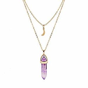 layered crescent moon necklace crystal stone point pendant necklaces bohemia layered choker necklace crescent moon gemstone pendant necklace for women girls - light purple Lightinthebox