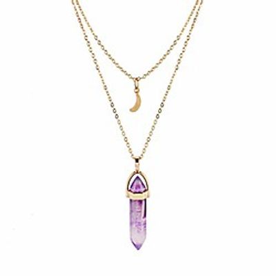layered crescent moon necklace crystal stone point pendant necklaces bohemia layered choker necklace crescent moon gemstone pendant necklace for women girls - light purple Lightinthebox