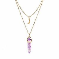 layered crescent moon necklace crystal stone point pendant necklaces bohemia layered choker necklace crescent moon gemstone pendant necklace for women girls - light purple Lightinthebox - thumbnail