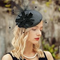 Hats Headwear Headdress Tulle Fiber Straw Hat Saucer Hat Veil Hat Wedding Tea Party Elegant Wedding With Butterfly Lace Side Headpiece Headwear Lightinthebox