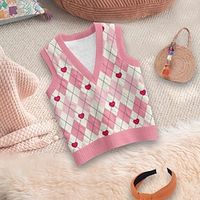 Girls' 3D Plaid Heart Sweater Vest Sleeveless 3D Print Fall Winter Active Fashion Cute Polyester Kids 3-12 Years V Neck Outdoor Casual Daily Regular Fit Lightinthebox - thumbnail