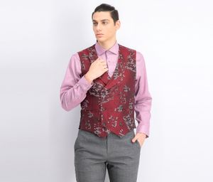 Mens Slim-Fit Metallic Floral Vest  Brick/Silver