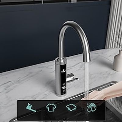 Tankless Heating Faucet, Stainless Steel Hot Water Heater Faucet, Instant Electric Fast Heating Tap with LED Digital Display for Kitchen Bathroom Farmhouse Camper miniinthebox
