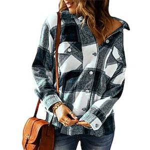 Women's Casual Jacket Comtemporary Contemporary Casual Daily Comfortable Pocket Button Print Street Daily Vacation Going out Coat Regular Black Dark Green Khaki Fall Winter Single Breasted Lapel Lightinthebox