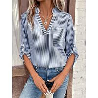 Women's Shirt Blouse Striped Daily Pocket Print Black Long Sleeve Casual V Neck Spring Summer Lightinthebox