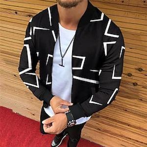 Men's Coat Breathable Sports  Outdoor Zipper Geometry 3D Printed Graphic Standing Collar Fashion Jacket Outerwear Long Sleeve Zipper Fall  Winter Lightinthebox