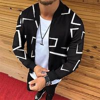 Men's Coat Breathable Sports  Outdoor Zipper Geometry 3D Printed Graphic Standing Collar Fashion Jacket Outerwear Long Sleeve Zipper Fall  Winter Lightinthebox - thumbnail