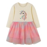 Girls' A Line Dress Long Sleeve Cartoon Unicorn 3D Printed Graphic Dresses Princess Sweet Above Knee Cotton Dress Summer Spring Kids Holiday Vacation Regular Fit miniinthebox - thumbnail