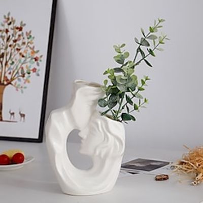 Kissing Couple Vase Resin Goddess Statue Abstract Flower Pots Head Vase Light House Decorations for Home Decorative Ceramic Vase Dried Flowers White Ceramics Woman Small Vase Lightinthebox