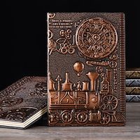 Notebook A5 European Retro Thick Leather Engraving Embossed Notebook Handmade Hardcover PU Notepad A5 Bronze Silver Diary miniinthebox