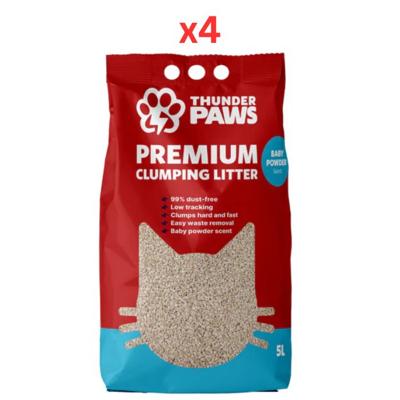 Thunder Paws Premium Hard Clumping Clay Cat Litter - Baby Powder 5L (Pack Of 4)