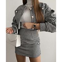 Women's Coat Casual Daily Fall Winter Regular Coat Standard Fit Warm Casual Jacket Long Sleeve Plaid / Check Modern Style Dark Gray miniinthebox - thumbnail