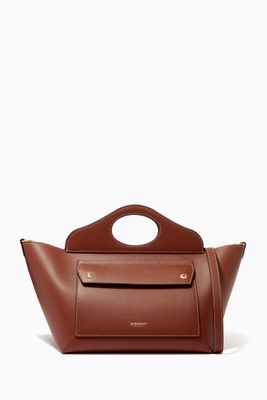 Mini Pocket Tote Bag in Topstitched Leather