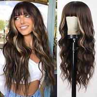 Auburn Black Blonde Light Brown Wig With Bangs Long Wavy Brown Hightlight Wigs Natural Curly Synthetic Wig for Women Daily Party Use 26 Inches Lightinthebox