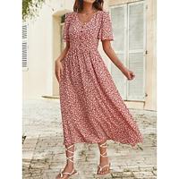 Women's V Neck Puff Sleeve Midi Dress Short Sleeve Summer Spring Lightinthebox