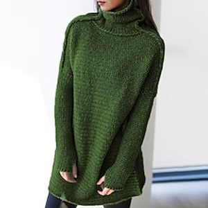 Women's Pullover Sweater jumper Jumper Ribbed Knit Knitted Pure Color Stand Collar Stylish Casual Outdoor Daily Winter Fall Green Pink S M L  Long Sleeve  Regular Fit  Going out Lightinthebox