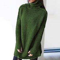 Women's Pullover Sweater jumper Jumper Ribbed Knit Knitted Pure Color Stand Collar Stylish Casual Outdoor Daily Winter Fall Green Pink S M L  Long Sleeve  Regular Fit  Going out Lightinthebox - thumbnail