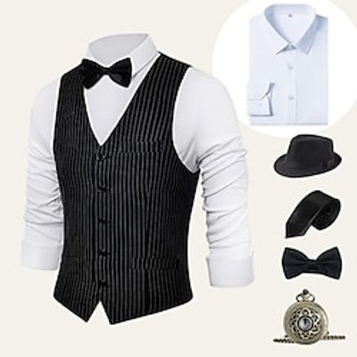 Retro Vintage Roaring 20s 1920s Outfits Shirt Waistcoat Panama Hat Gentleman Gangster Men's Cosplay Costume Halloween Party  Evening Prom Festival Vest Lightinthebox
