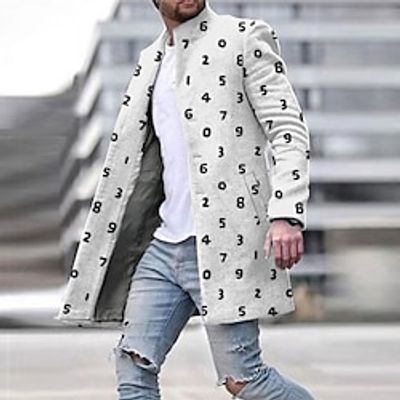 Letter Abstract Business Casual Men's Coat Work Wear to work Going out Fall  Winter Stand Collar Long Sleeve Apricot Gray M L XL Polyester Jacket Lightinthebox
