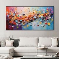 Handmade Oil Painting Canvas Wall Art Decoration Cheerful Colorful Abstract Musical Staff for Home Decor Rolled Frameless Unstretched Painting Lightinthebox