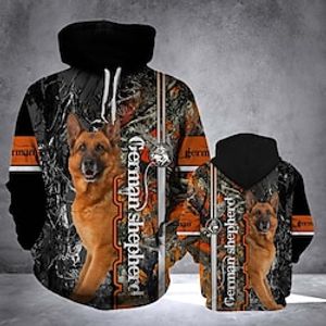 Animal Dog German Shepherd Hoodie Cartoon Manga Anime Front Pocket Graphic Hoodie For Men's Women's Unisex Adults' 3D Print 100% Polyester miniinthebox