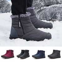 Men's Boots Snow Boots Winter Boots Fleece lined Hiking Cycling Shoes Casual British Daily Office  Career Elastic Fabric Warm Slip Resistant Booties / Ankle Boots Lace-up Black Red Blue Fall Winter miniinthebox - thumbnail
