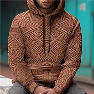 Graphic Geometic Daily Basic Casual Men's 3D Print Hoodie Pullover Sports Outdoor Holiday Vacation Hoodies Brown Hooded Front Pocket Print Spring   Fall Designer Lightinthebox