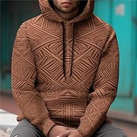 Graphic Geometic Daily Basic Casual Men's 3D Print Hoodie Pullover Sports Outdoor Holiday Vacation Hoodies Brown Hooded Front Pocket Print Spring   Fall Designer Lightinthebox - thumbnail
