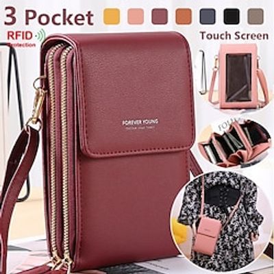 Women RFID Double-layer Waterproof Transparent Touch Screen Phone Wallet Travel Casual Leather Small Shoulder Bag Crossbody Purses Clutch Bag Handbags miniinthebox
