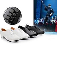Women's Tap Shoes Practice Professional Comfort Shoes Heel Lace-up Flat Heel Round Toe Lace-up Kid's Adults' Black White miniinthebox - thumbnail