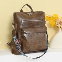 Women's Backpack Functional Backpack School Traveling Solid Color PU Leather Durable Zipper Black Brown Beige Lightinthebox - thumbnail