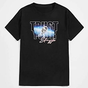 Men's Tee T shirt Hot Stamping Graphic Prints Letter Print Short Sleeve Casual Tops 100% Cotton Basic Designer Big and Tall Black miniinthebox