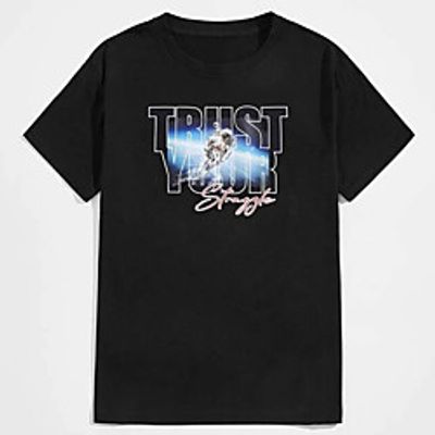 Men's Tee T shirt Hot Stamping Graphic Prints Letter Print Short Sleeve Casual Tops 100% Cotton Basic Designer Big and Tall Black miniinthebox