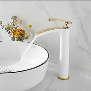 Bathroom Waterfall Sink Faucet, Basin Mixer Taps Tall Short Brass, Deck Mounted Single Handle One Hole Tap with Hot and Cold Hose Vessel Water Tap Washroom miniinthebox