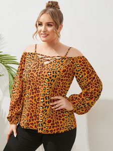 YOINS Plus Size Cold Shoulder Criss-Cross Long Sleeves Blouse