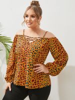 YOINS Plus Size Cold Shoulder Criss-Cross Long Sleeves Blouse - thumbnail