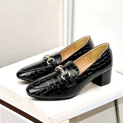 Women's Loafers Classic Loafers Office Retirement  Graduation Block Heel Low Heel Round Toe Elegant Business Preppy Microbial Leather Black Lightinthebox