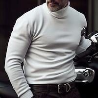 Men's Pullover Sweater Jumper Knitwear Knit Sweater Ribbed Knit Regular Knitted Plain Stand Collar Modern Contemporary Work Daily Wear Clothing Apparel Winter Wine White S M L miniinthebox - thumbnail