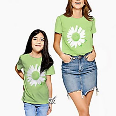 Family Look Tee Floral Print Green Short Sleeve Active Matching Outfits / Kids miniinthebox