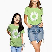 Family Look Tee Floral Print Green Short Sleeve Active Matching Outfits / Kids miniinthebox - thumbnail