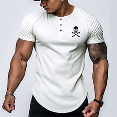Graphic Skulls Fashion Daily Casual Men's Henley Shirt Raglan T Shirt Sports Outdoor Holiday Going out T shirt White Pink Blue Short Sleeve Henley Shirt Spring  Summer Clothing Apparel S M L XL XXL Lightinthebox