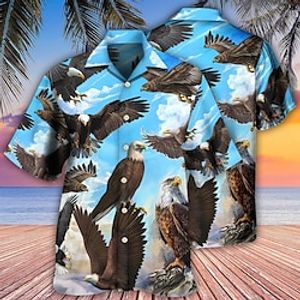 Men's Shirt Summer Hawaiian Shirt Animal Graphic Prints Eagle Turndown Blue Casual Holiday Short Sleeve Button-Down Print Clothing Apparel Tropical Fashion Hawaiian Soft Lightinthebox